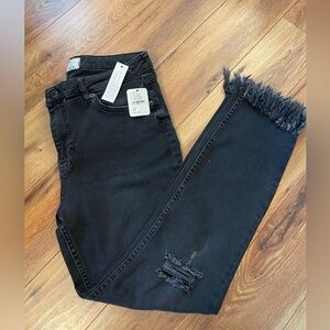 Free People Black Ankle Cropped Jeans with Frayed Hem